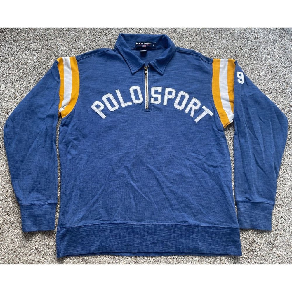 Vintage 90's Large Polo Sport By Ralph Lauren Long Sleeve 1/4 Zip Rugby Shirt